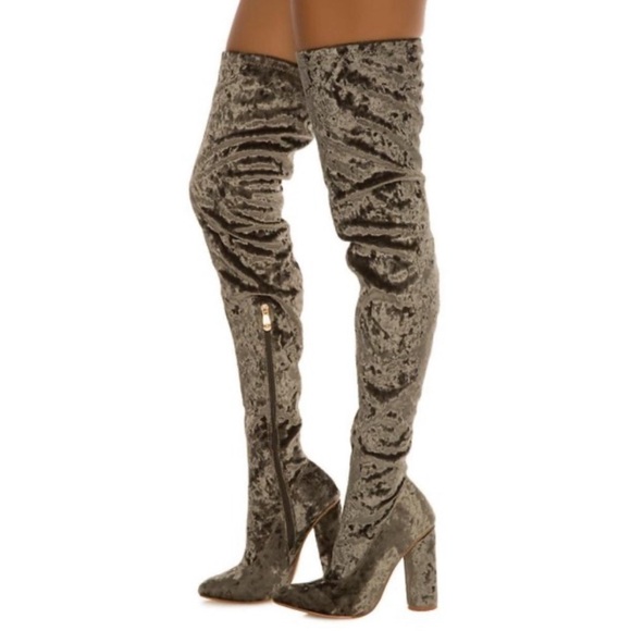 Cape Robbin Shoes - Cape Robbin green crushed velvet thigh high boots